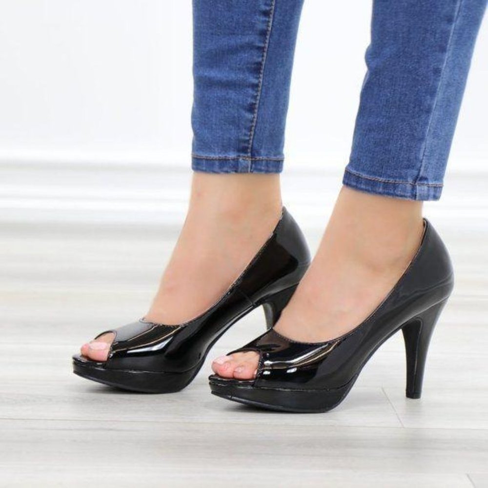 Black Patent Peep Toe High Heel Platform Pump - Picture 11 of 11